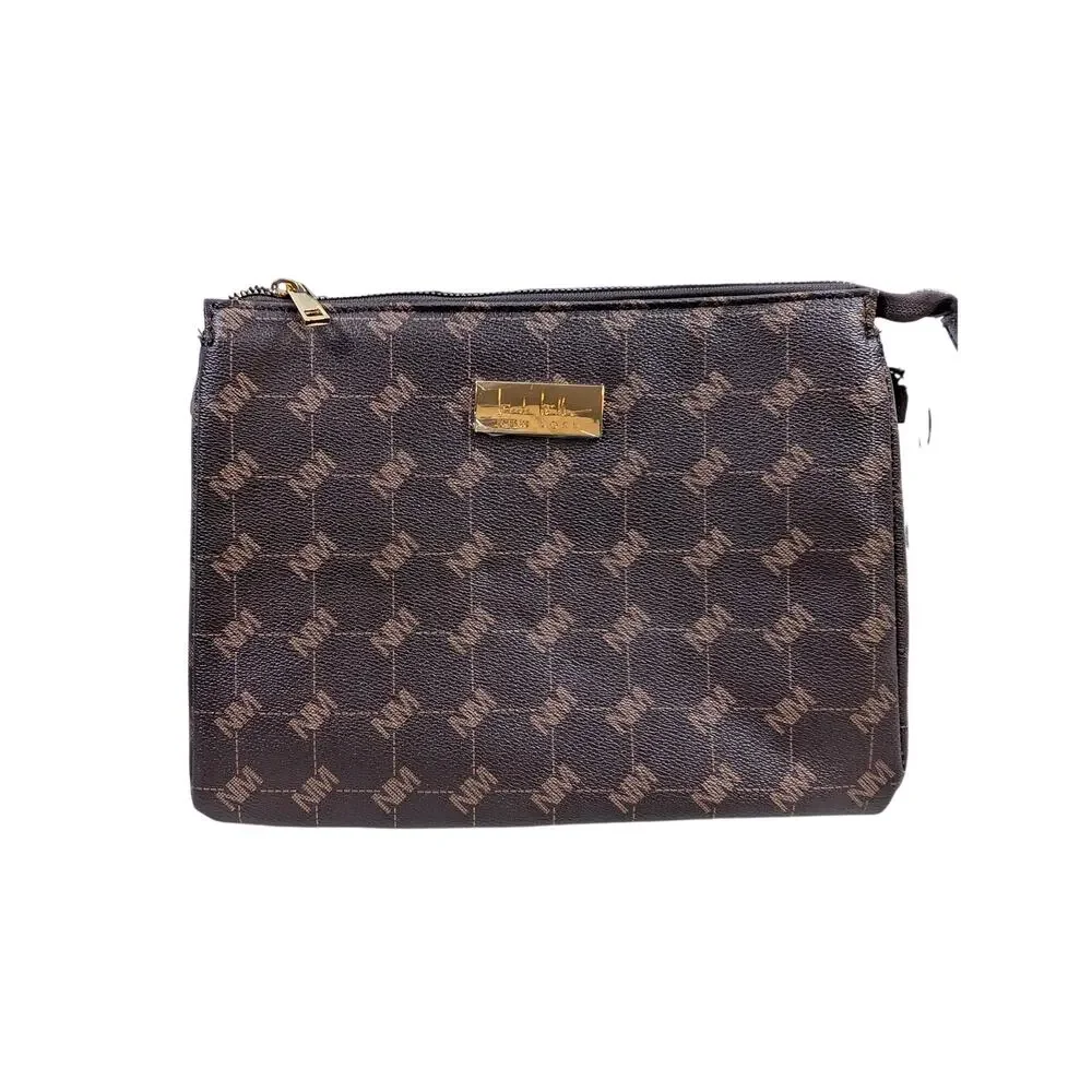 Nicole Miller New York Brown Monogram Crossbody Bag‎ Coin Purse Faux Leather NWT